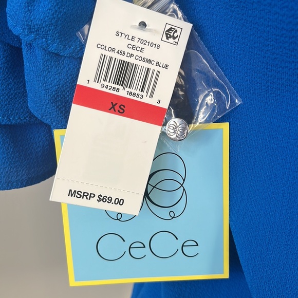 CeCe Women’s Chiffon Tiered Blouse Ruffle Bell Sleeves Deep Cosmic Blue Size XS - Picture 6 of 6